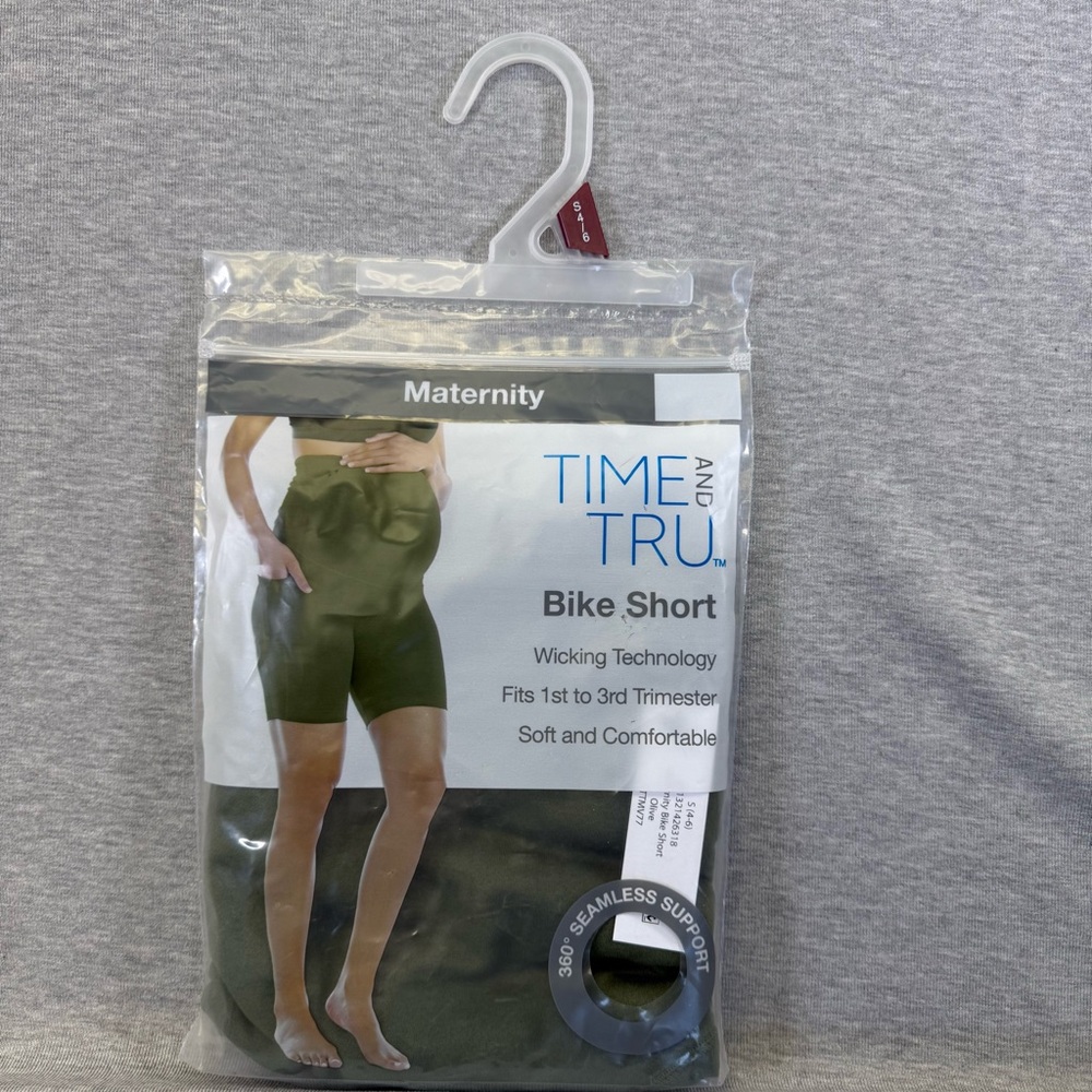Time And Tru Maternity Bike Short Olive Nylon Spandex Moisture Wicking Pockets‎